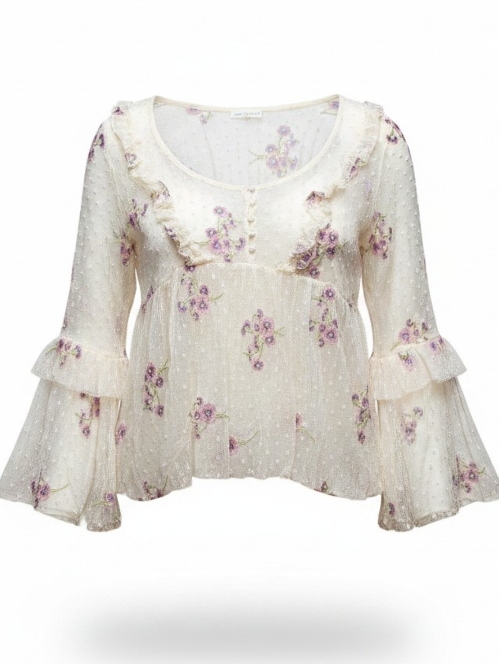 COCO + JAIMESON | Floral Embroidered Mesh Top Cottagecore Boho Fairy Sheer | XL
